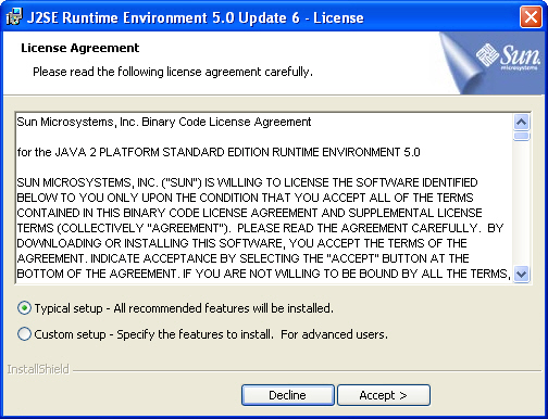j2se runtime environment 5.0 update 6